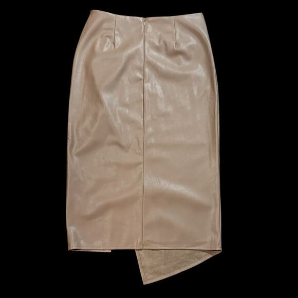 Fab'rik Womens Mocha Mousse Tan Vegan Leather Faux Wrap Bodycon Midi Skirt Large - Picture 3 of 9